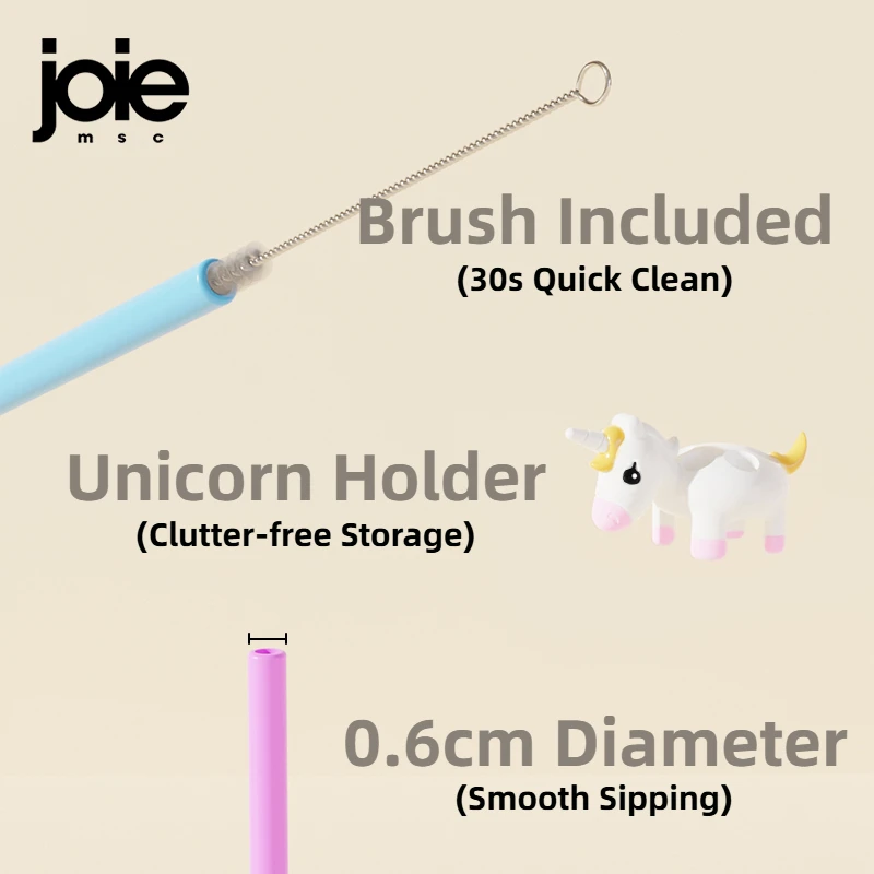 joie Unicorn Silicone Straws 6pc Food Grade Reusable Baby Water Pipe Cute Straw Eco-friendly BPA FREE