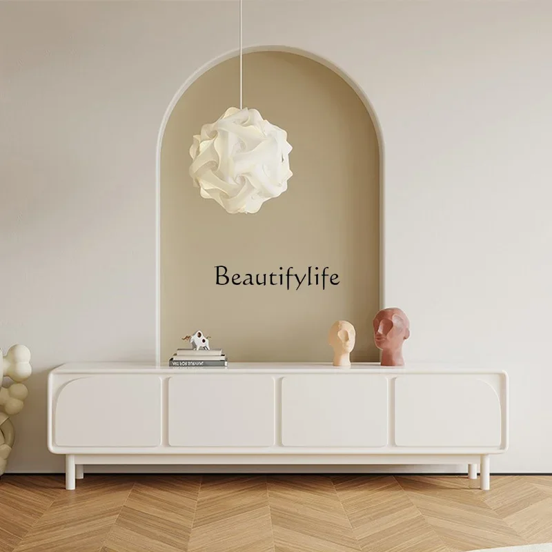 

Modern Simple TV Cabinet Solid Wood Cream Color Silent Wind Storage Floor Cabinet