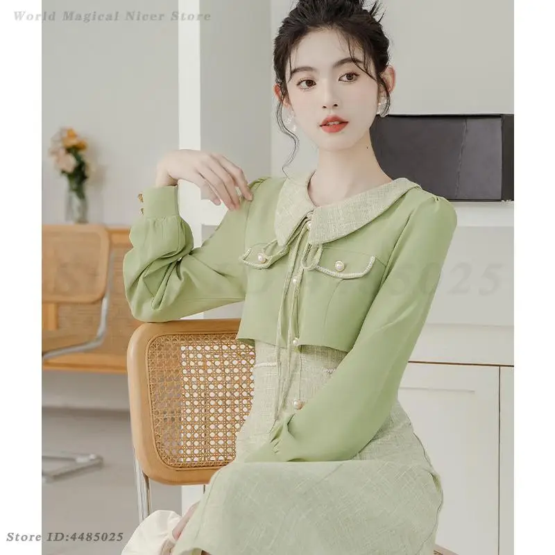 Green Gentle Dress French Long Sleeved Retro Patchwork Vestidos Sweet Palace Style Princess Dresses Literary Evening Party Gown