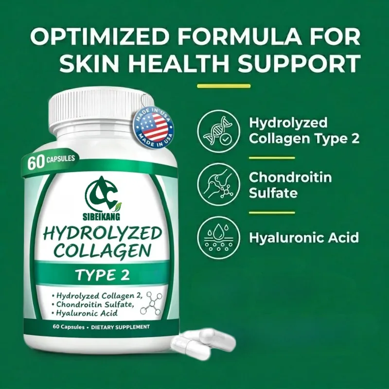 Type 2 Collagen Containing Chondroitin Sulfate and Hyaluronic Acid, -60  Capsules for Hair, Skin, and Nail Health Support
