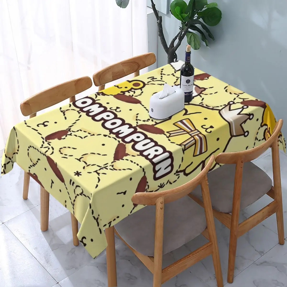 Rectangular Waterproof Oil-Proof Pompompurin Sanrio Cartoon Tablecloth Backing Elastic Edge Table Cover 45