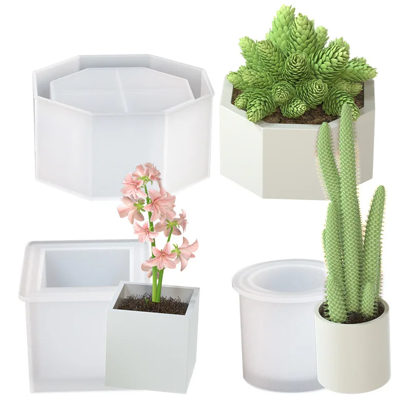 DIY Geometric Flowerpot Silicone Mold Gypsum Cement Concrete Mould Diamond Circular Succulent Plant Vase Flowerpot Storage Mold