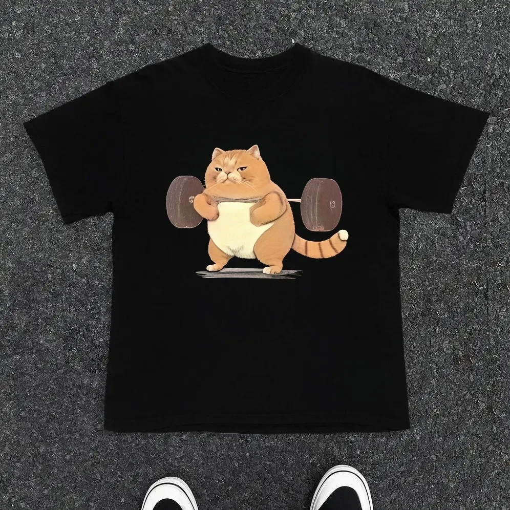 

Super Cute Coming! Iron Cat Printed Cotton T-shirt for Men and Women, Versatile Trendy Clothes Breathable Men Clothing