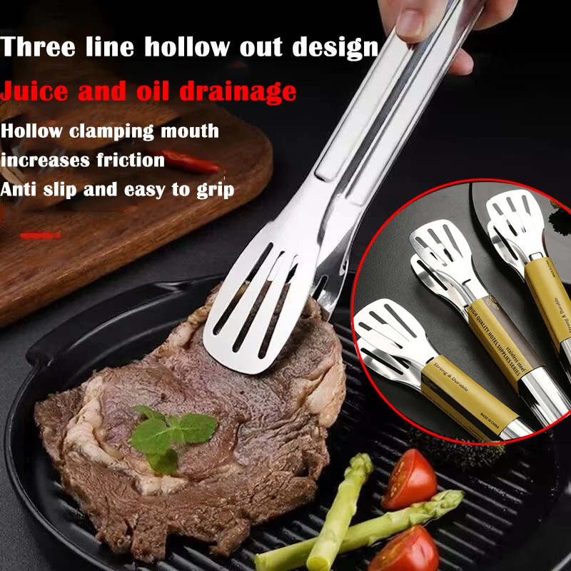 1Pc 304 Stainless Steel Barbecue Clip Grill Tongs Meat Cooking Utensils BBQ Baking Silver Kitchen Accessories Camping Supplies