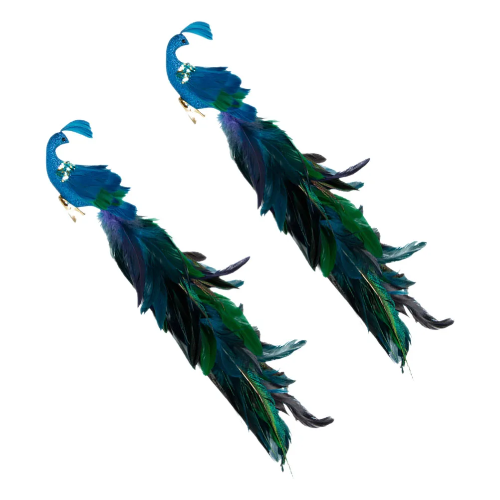 

2pcs Long Tail Pendant Artificial Ornaments for Christmas Tree Decorations Birds Craft Statue Scene Props Festive