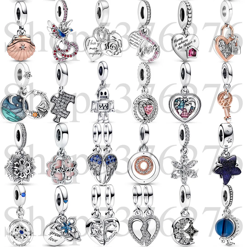 

925 Sterling Silver Bead Club 2023 Sea Shell Blue Globe Compass Robot Dangle Charm Fit Fashion Women Bracelet Bangle DIY Jewelry