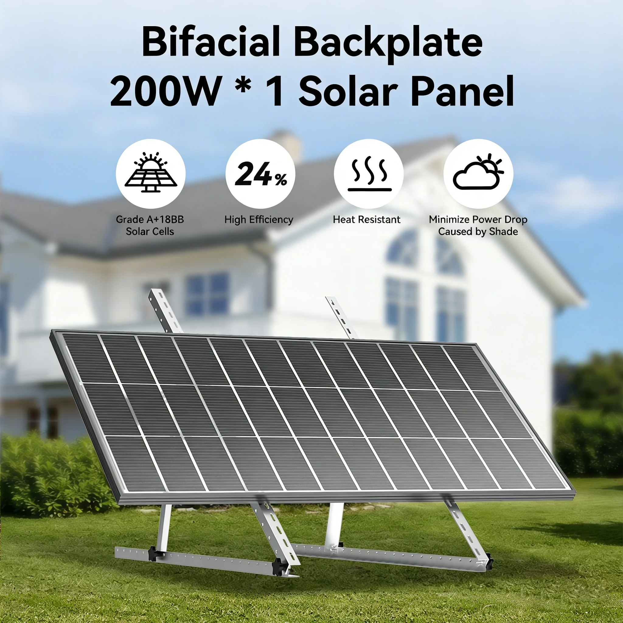 

Rvpozwer 200W 12.8V Double Sided Board Solar Systems Panels Monocrystalline 16BB Solar Cells PV Power for Home Rooftop Boat