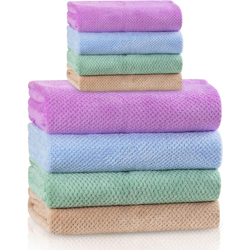 4 Colors Microfiber Towel Set Super Soft and Absorbent Quick-Dry Lightweight 4 Bath Towels 4 Hand Towels for Shower Pool Beach