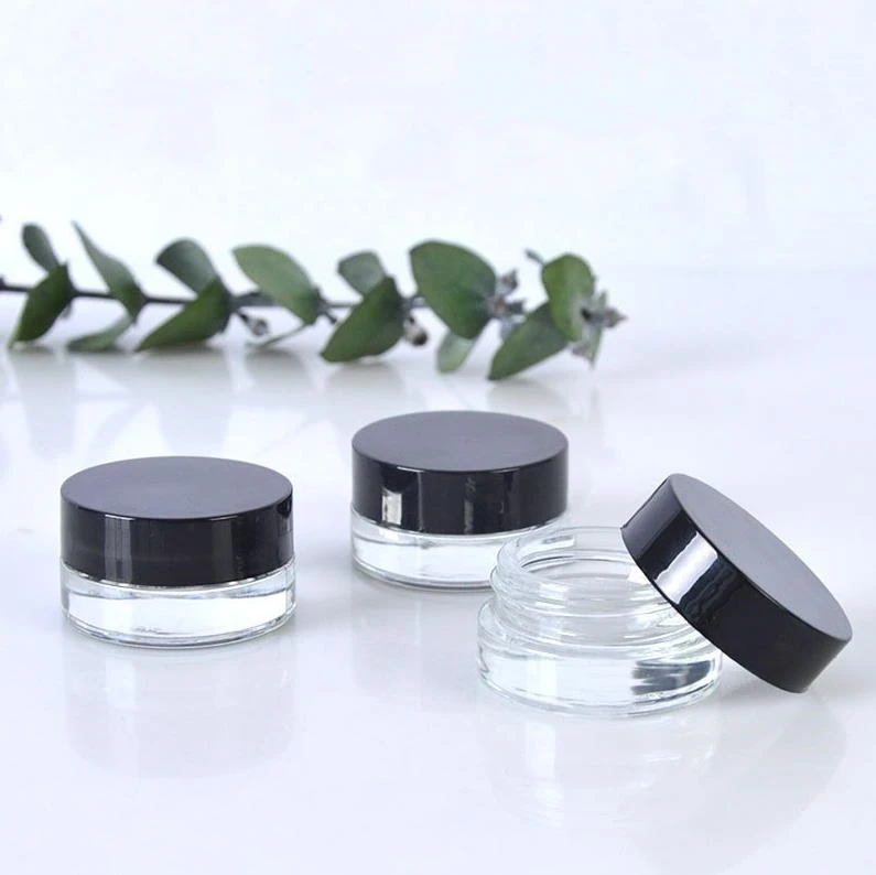 Clear Eye Cream Jar Bottle 3g 5g Empty Glass Lip Balm Container Wide Mouth Cosmetic Sample Jars with Black Cap ni33