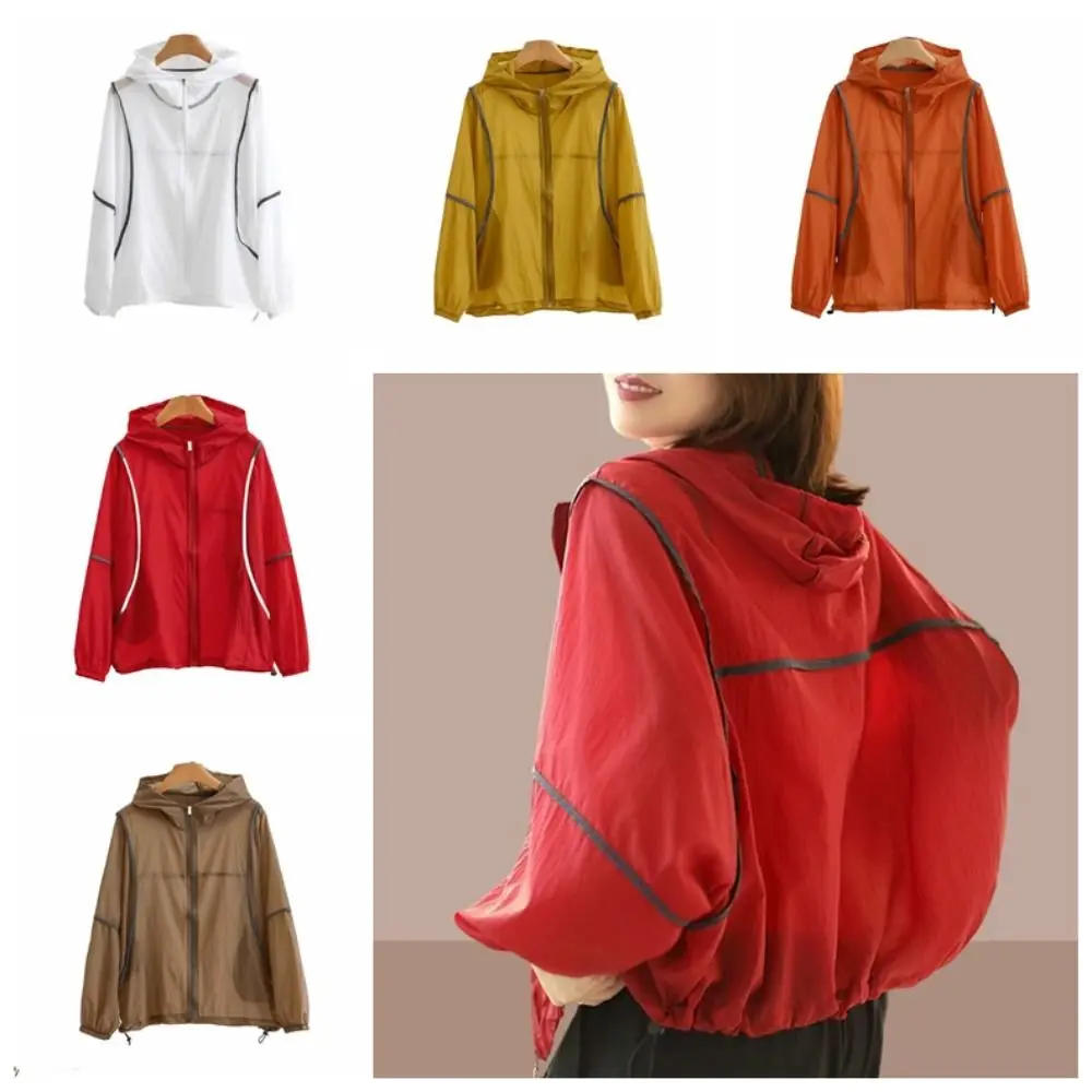 

Simple Lightweight Sun Protection Clothing Stripe Ultra-thin Quick Dry Hiking Hoodie Thin Anti-UV Summer Sunscreen Top Beach