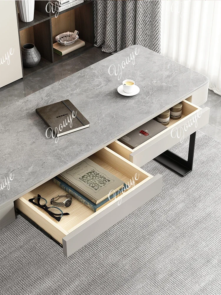 Gi Italian Minimalist Bright Rock Slab Desk Modern Light Luxury Study Home Small Apartment Desktop Computer Desk
