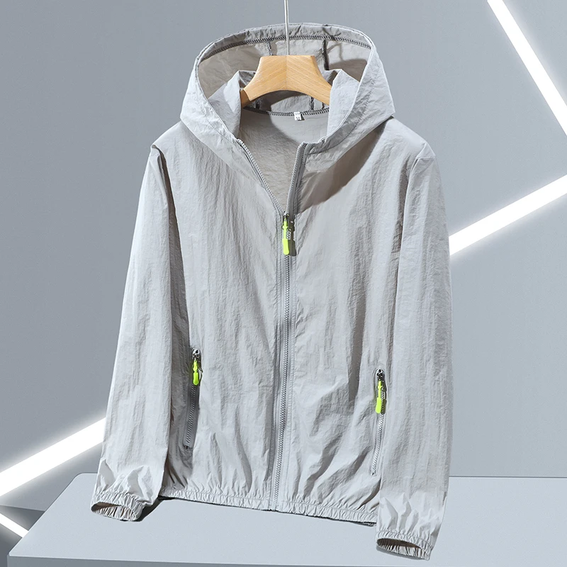 Summer Thin Ice Silk Sun Protection Jacket for Men Fashion Hooded Sports Uv Protection Skin Clothing Breathable Couple Outwear