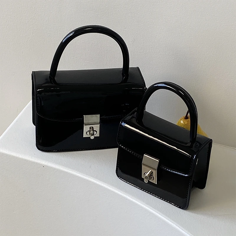 

Fashion Lock Women's Small Square Shoulder Bag New Patent Leather Ladies Chain Clutch Purse Handbag Female Trendy Messenger Bags