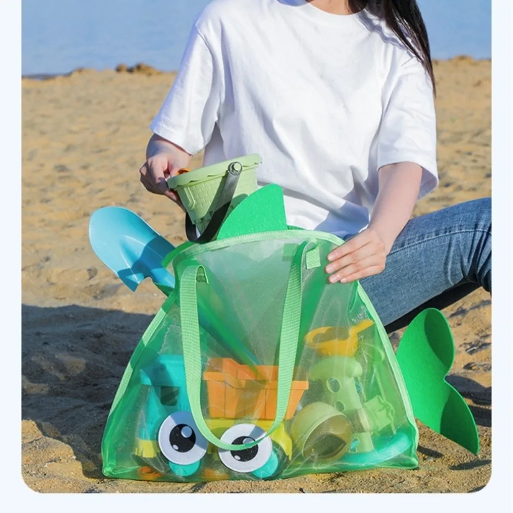 Kids Mesh Beach Bags Colorful Cartoon Shark Animal Sand Free Quick Dry Shell Toy Storage Organizer Totes for Toddlers Vacations view 4