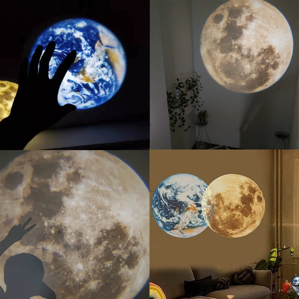 Moon Lamp Earth Planet Projector Lamp 360° Rotatable Bracket USB Moon Led Night Light Planet Projection Lamp Room Decor