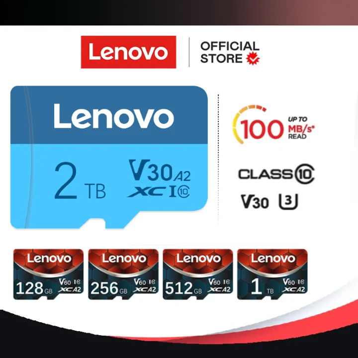 Lenovo การ์ดหน่วยความจำ2TB U3 Class10 A1 512GB สำหรับอุปกรณ์รถยนต์กล้องคอมพิวเตอร์หน่วยความจำไมโครแฟลชการ์ด SD U1 TF การ์ด U3 128g