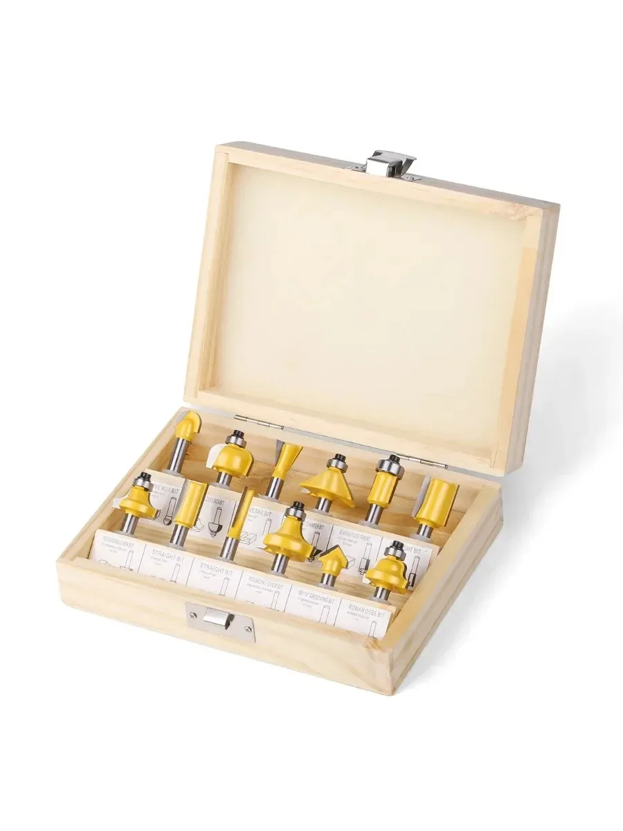 

12pcs 1/4in 6mm 8mm Shank Milling Cutter Router Bit Set Wood Cutter Carbide Shank Mill Woodworking Engraving