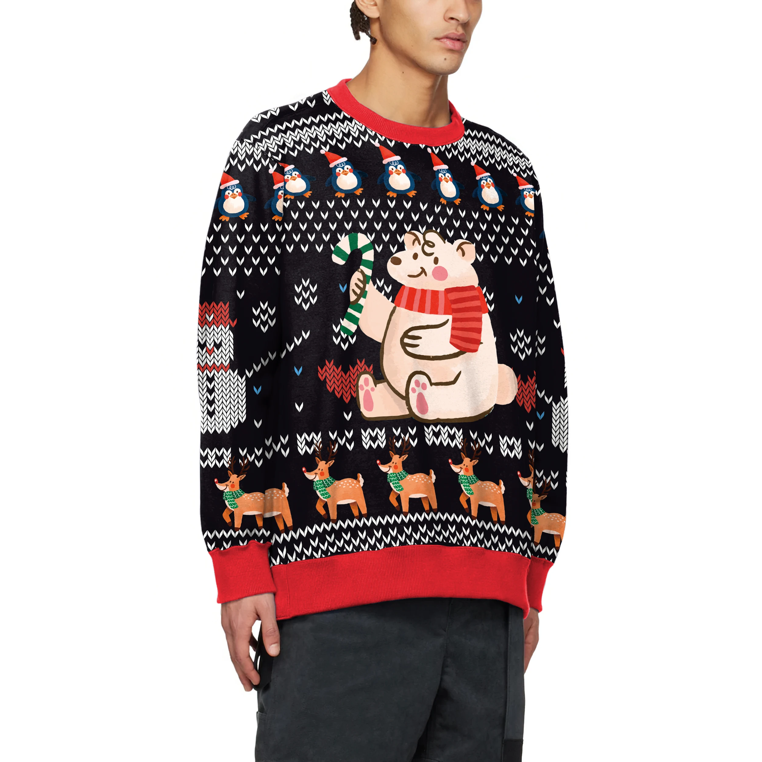 Mężczyźni Kobiety Tacky Xmas Bluza Pullover Ugly Christmas Sweater 3D Christmas Pig Penguin Reindeer Print Holiday Party Jumper Top