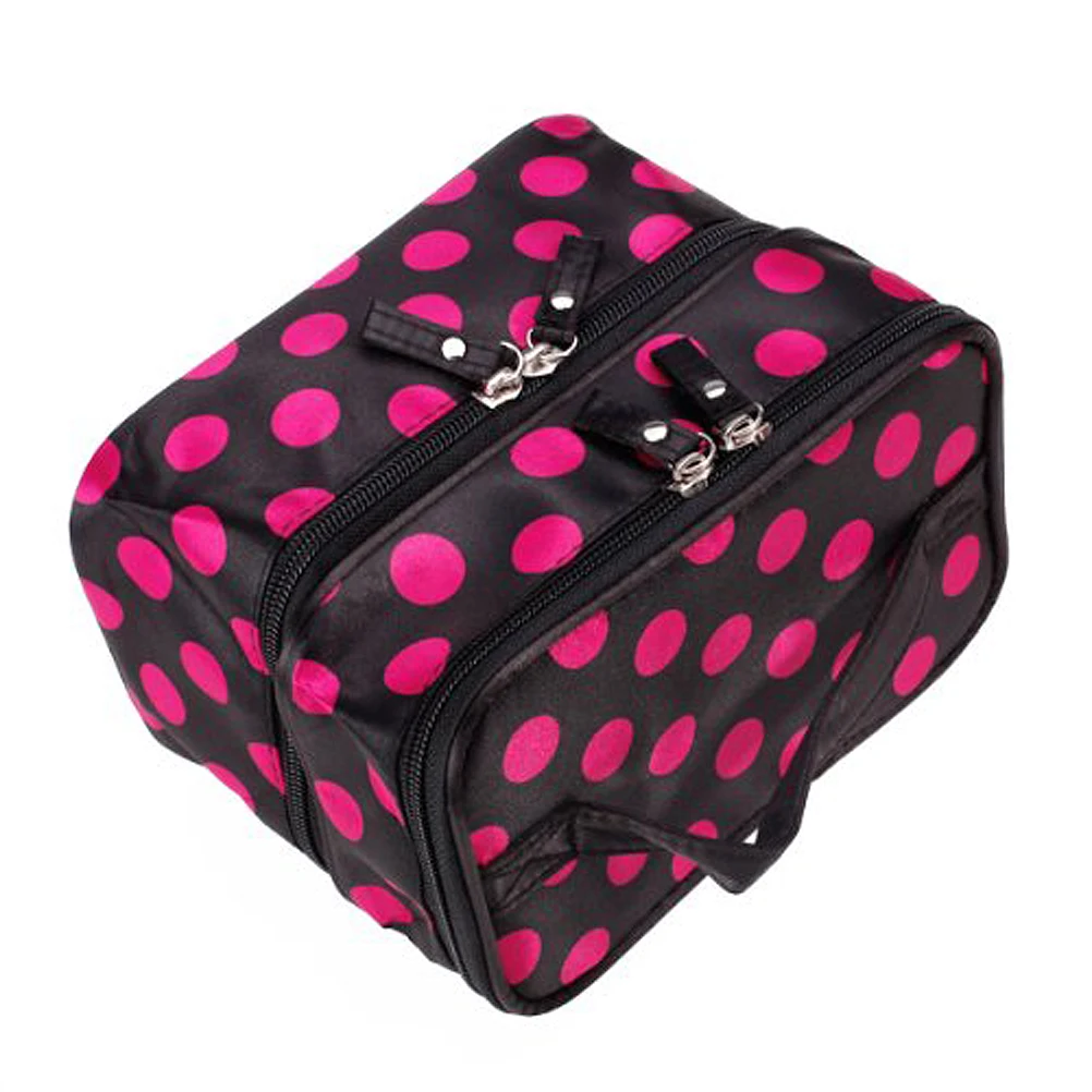 

Dots Bag Dual Layer Double Zipper Toiletry Travel Makeup ganizer Black White Storage Pouch
