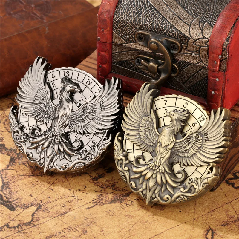 Antique Phoenix Metal Dice Fingertip Roulette Spinner 7-In-1 Dice Turnable Rotating Roller Dungeons Role Play Game Wedding Gift