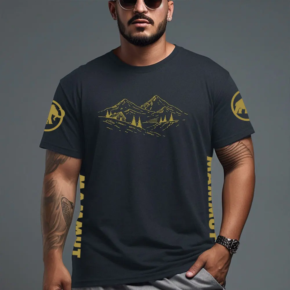 Men'S Simple T-Shirt Summer Casual Mountaineering Top Fashion Mountain Print T-Shirt Men'S Large Size Round Neck Clothing