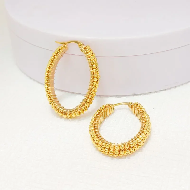 Beaded earrings Circle Originality Crystal Golden Hand knitting Multilayer Bohemia Alloy Tide Simple Rice bead earrings