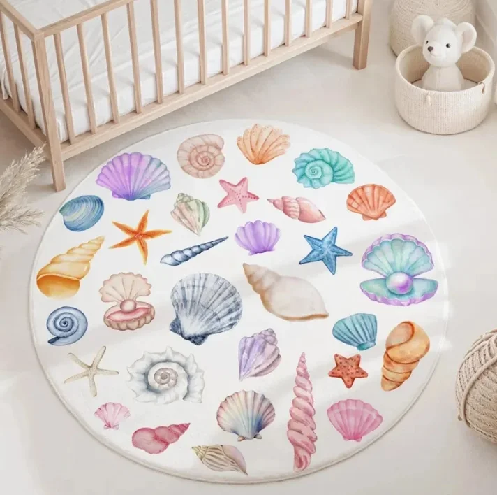 Blue Marine Animals Round Carpet – Soft Kids Playmat for Living Room, Baby Girl Room, Nursery, Bedroom or Playroom Decor