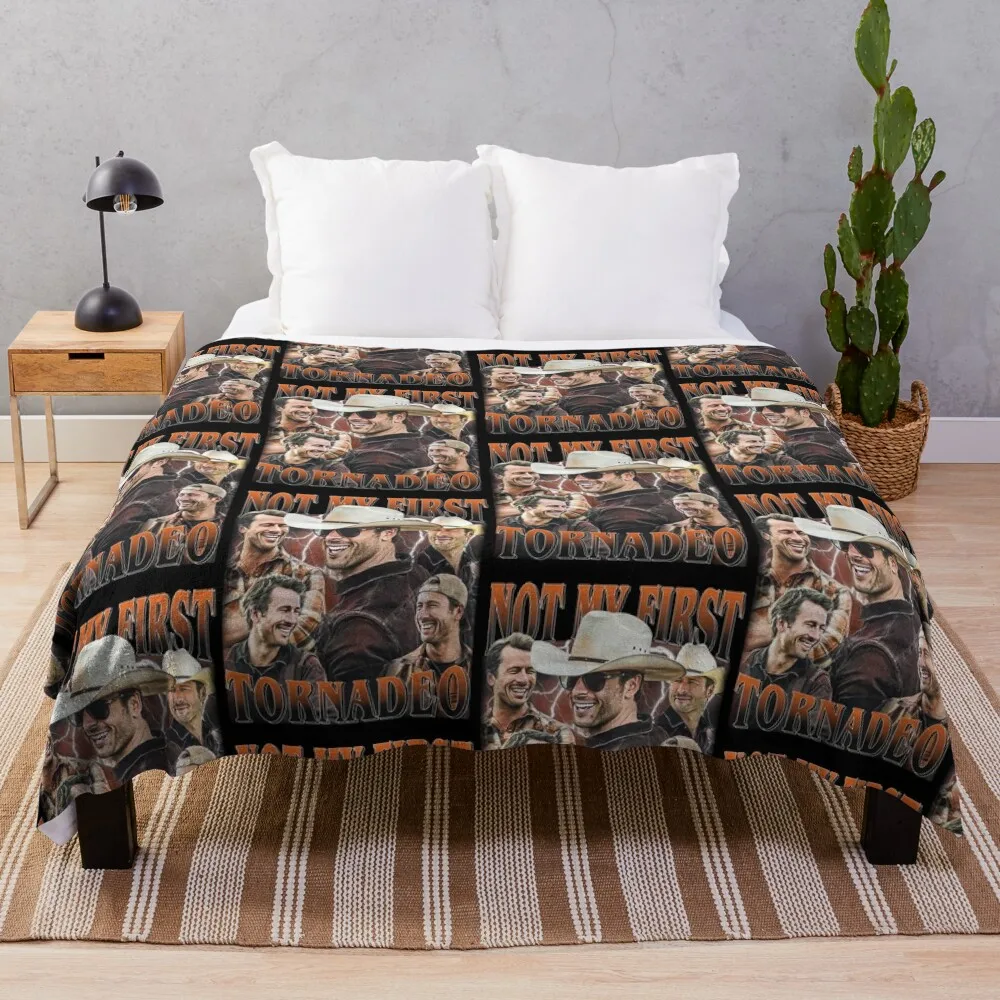 

Retro Not My First Tornadeo Glen Powell Throw Blanket Decorative Soft Throw Blanket for Couch Sofa