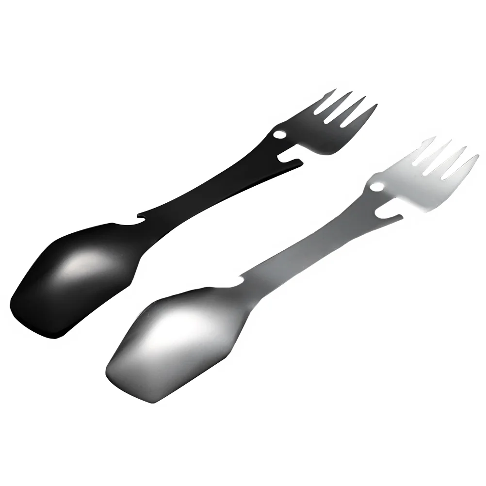 

2 Pcs Fork Spoon Utility Spork Flatware Hiking Multifunctional Camping Accessory Stainless Steel and Jar Opener