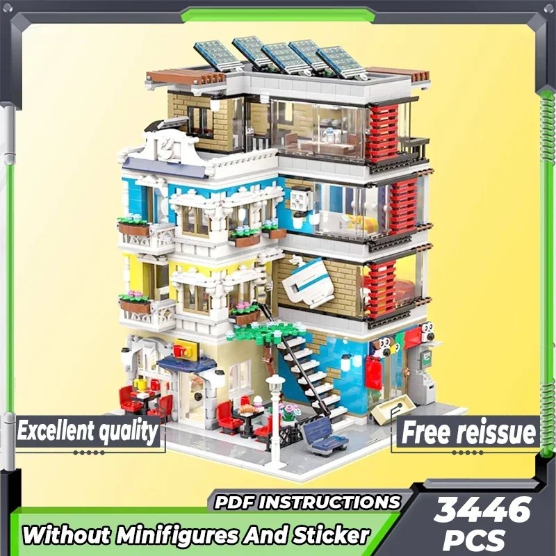 Street View Model Moc Building Bricks Corner Café And Pets Shop And House Technology Modular Blocks Gifts Toys DIY Sets Assembly