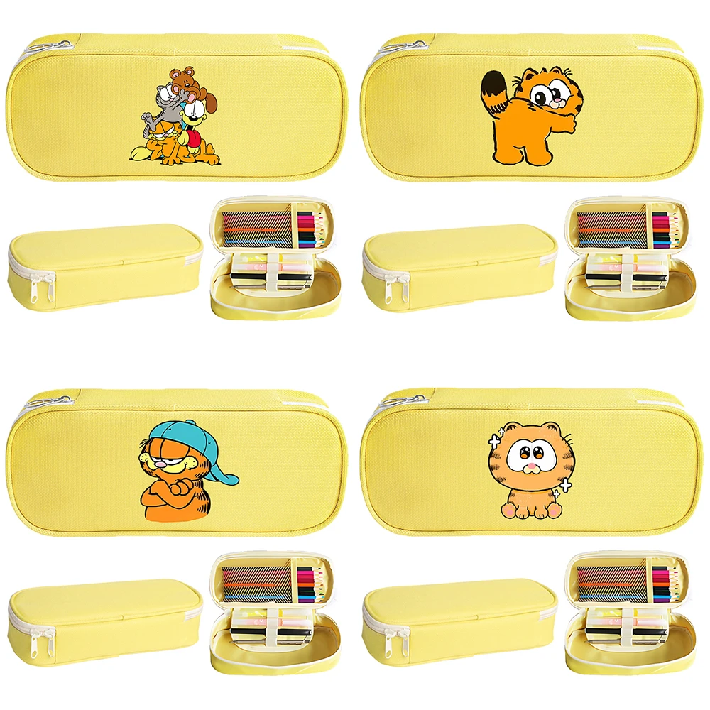 Garfields Odie Pencil Case Pen Bag Interlayer Zipper Stationery Box Storage Bag Wallet Student Polyester Pencilbag Birthday Gift