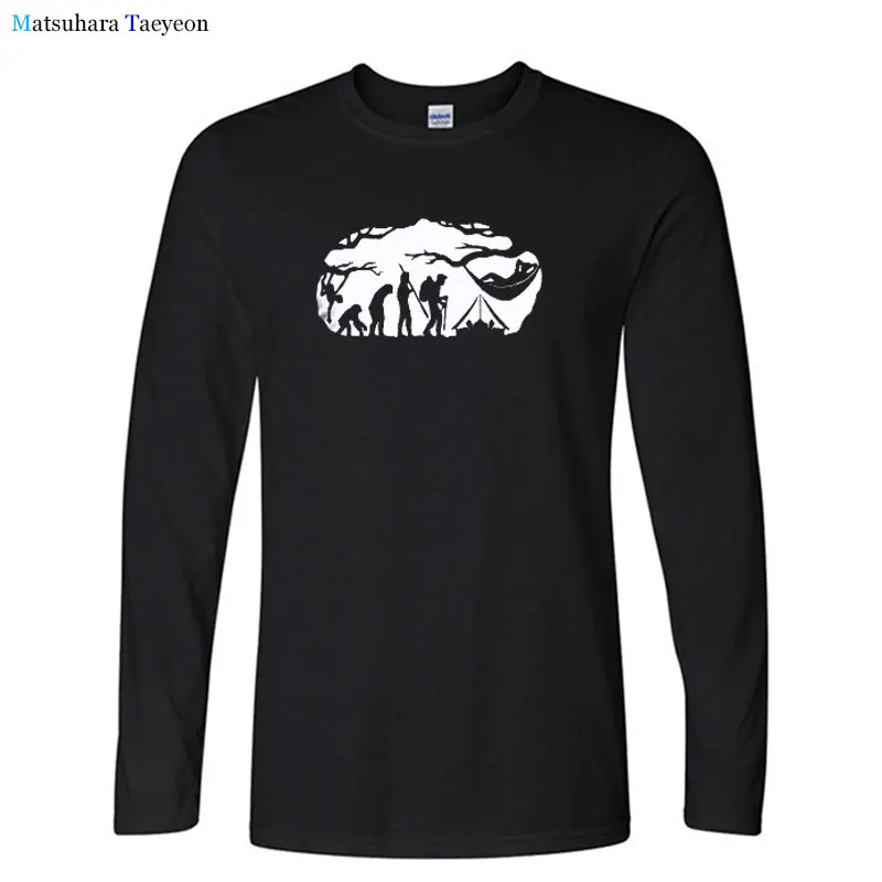 Funny Hammocking Evolution Print T Shirt Men T-Shirt Round Neck Camping Mountain Travel Tees Long Sleeve T Shirt Tops