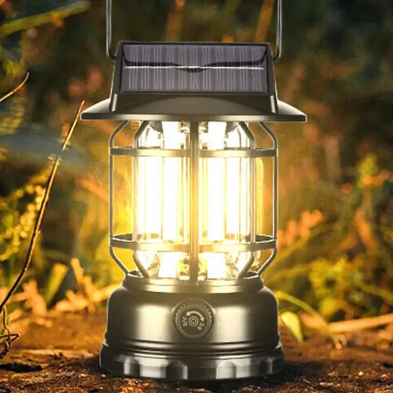 Solar Camping Light Outdoor Waterproof Tent Light Rechargeable Portable Vintage Solar Powered Landscape Lamp For Courtyard