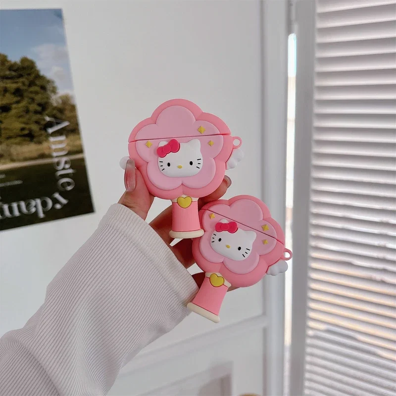 3D น่ารัก Sanrio Hello Kitty Magic wand หูฟังสําหรับ Airpods 1 2 3 4 Pro 2 ชุดหูฟังไร้สายบลูทูธป้องกันนุ่ม