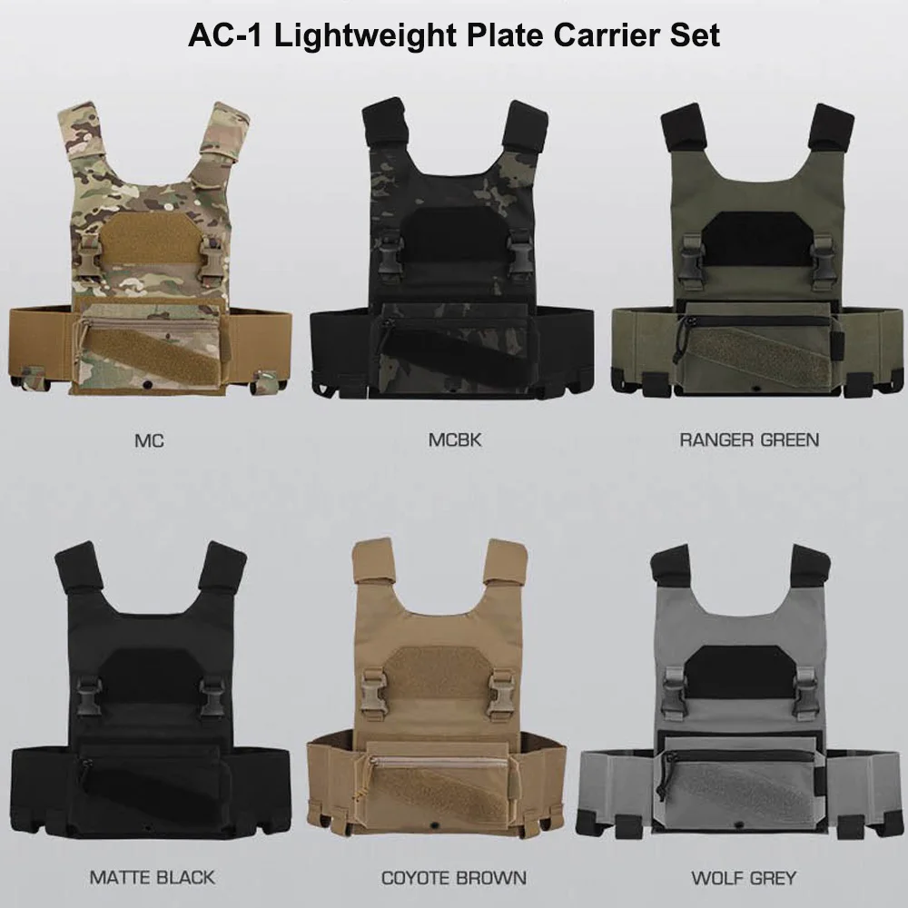 Ensemble de porte-plaques de gilet léger tactique AC-1 avec pochette élastique à Triple chargeur, sac de chasse pour stockage de bonbons, boucle de 2.5cm