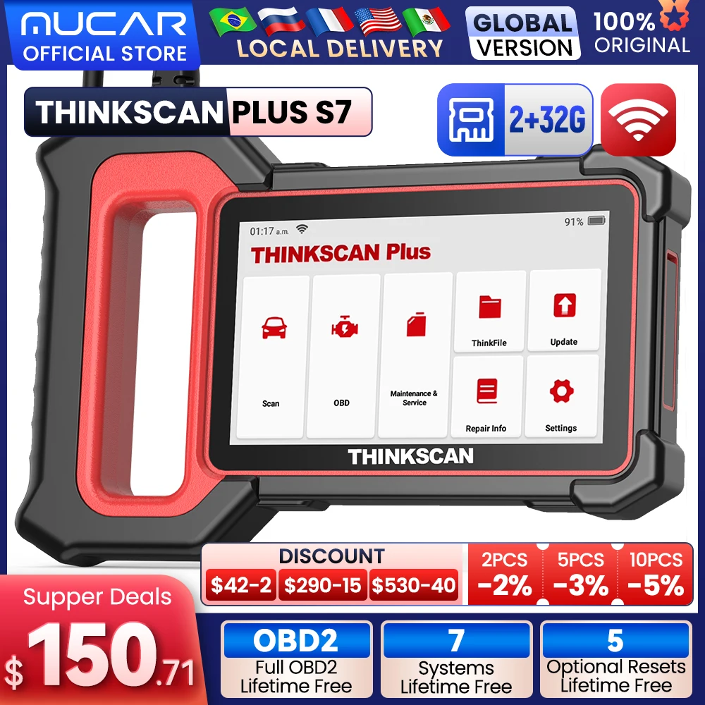 THINKSCAN PLUS S7 S6 S4 OBD2 Scanner ABS/SRS/TRANMISSION/ENGINE Code Scanner Live Data Diagnostic Tool Multi Services Scan Tool