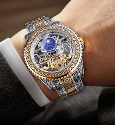 Men Watches High Quality Men's Fashion Hollowed Out Retro Carved Automatic Mechanical Watch