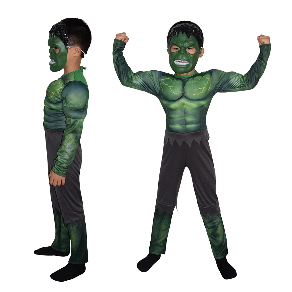 

Hulk Mask Costumes Jumpsuit Cosplay Superhero Halloween Carnival Dress Up Party Muscles Bodysuit Suit for Boys Costume Props