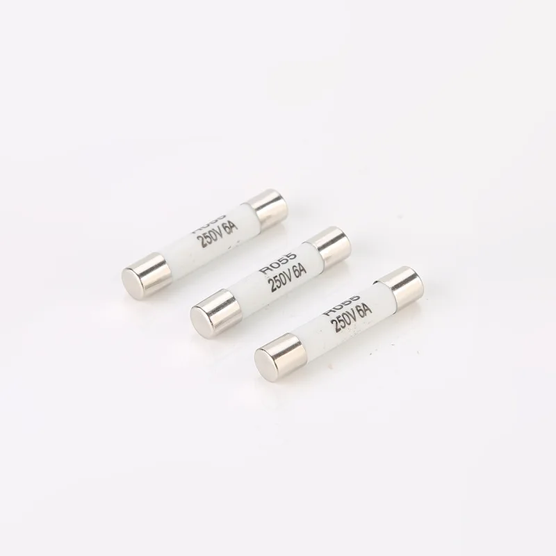 R055 5x20mm Ceramic Cartridge, 250V 0.5A-20A Fast Blow, 100Pcs Bulk with Nickel Plated Caps