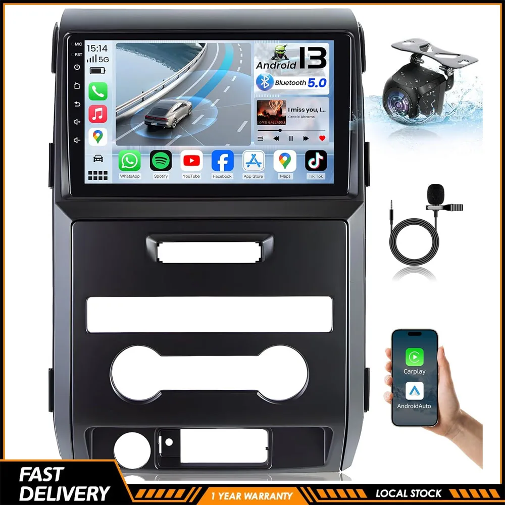 New Upgrade 9 inch Android 13 Car Stereo Radio Multimedia Video Player GPS Navigation For Ford F150 2009-2014 1280x800 HD Touchscreen Stereo Support Wireless Carplay Android Auto 5G WiFi GPS Bluetooth FM Mirror Link AHD Backup Camera