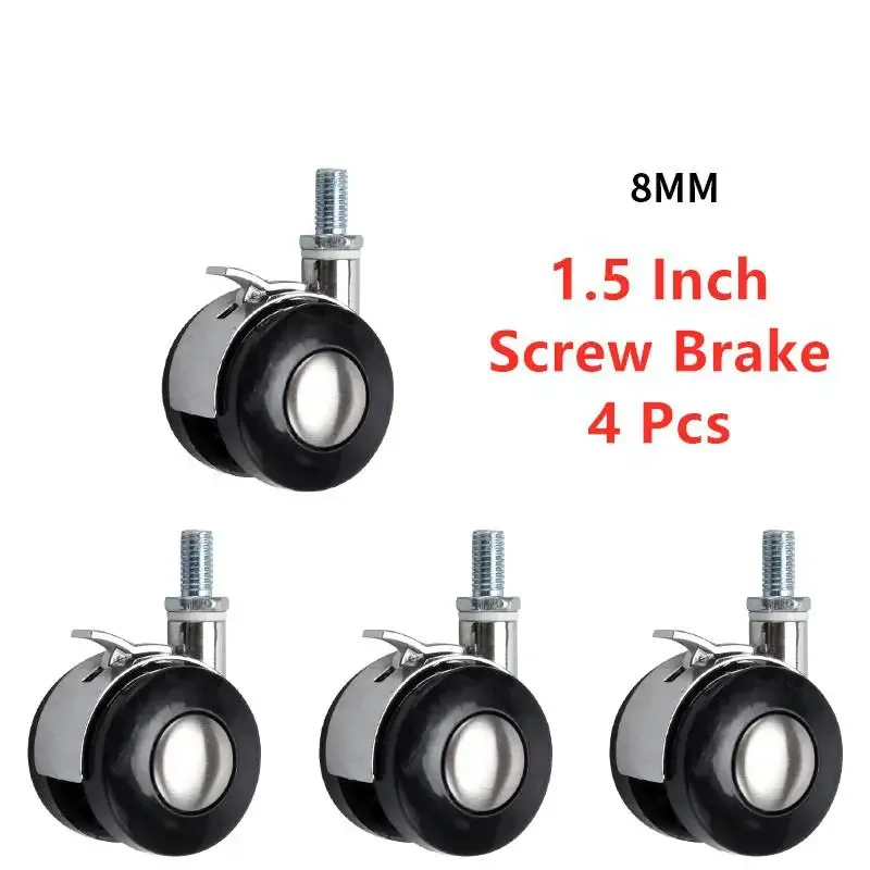 4 Pcs/Lot 1.5 Inch Brake Screw 8MM Universal Wheel Steering Pulley Cabinet Tea Table Computer Swivel Flat Gold Alloy Small