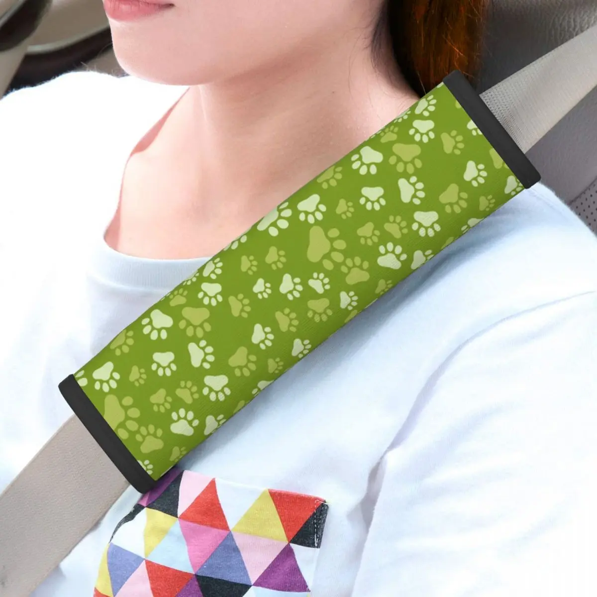 Green Dog Paw Animal Foot Prints Car Seat Straps Shoulder Pads Super Soft Seat Belt Covers for Car Truck