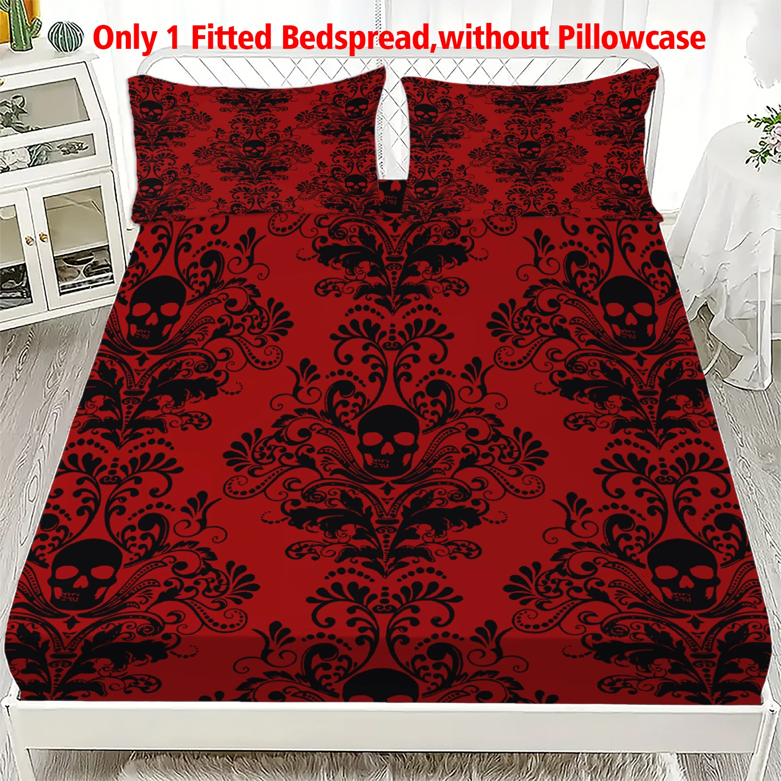 1pc Skull Floral Design Fitted Bedspread Soft Elastic Edge Mattress Cover No Pillowcase Twin/Double/Queen/King Home Dorm Bedding