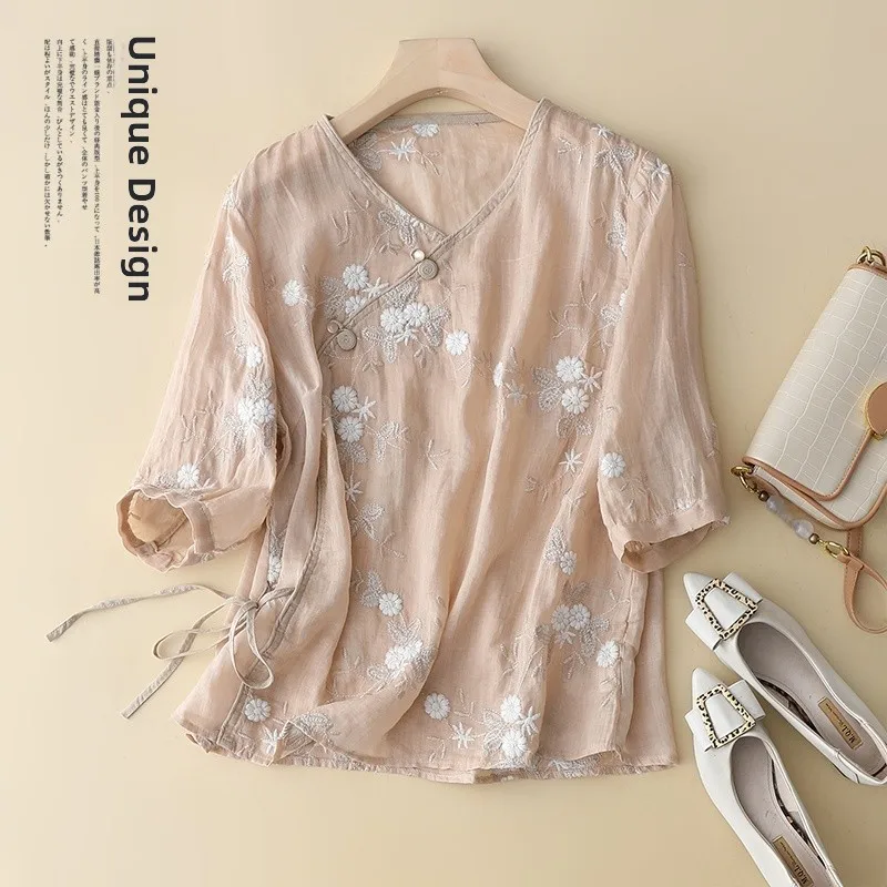 Nouveau chinois Sle broderie lourde femmes irt été National Sle amélioré Hanfu petit irt sensation haut de gamme...