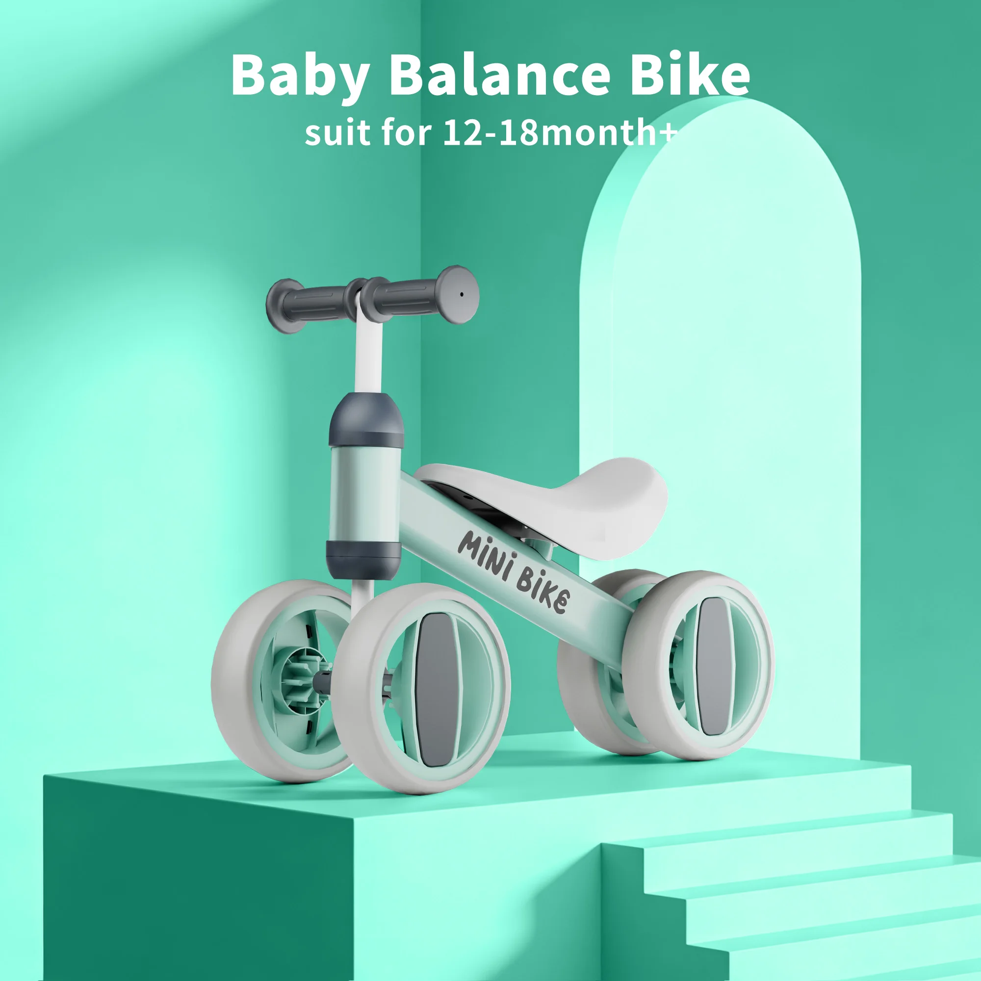 Baby Balance Bike for 1 Year Old Boys Girls, Toddler Bike 12-18 Months, Adjustable Seat, No Pedal Infant 4 Wheels Bicycle, First Riding Experience view 3