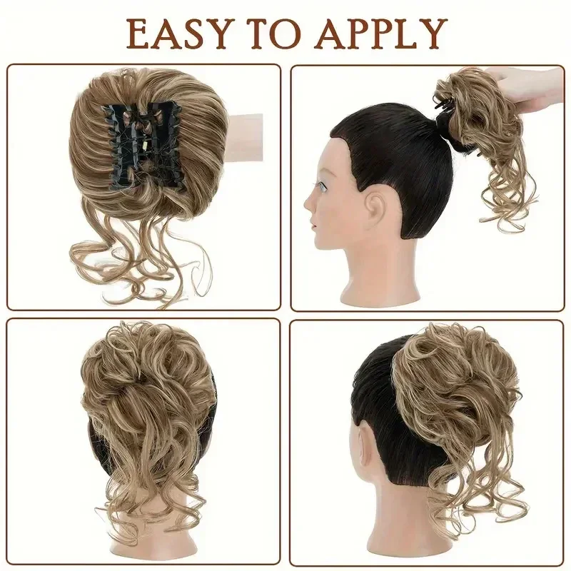 فوضوي كعكة الشعر خصلات شعر للنساء كليب في مخلب هيربيسي الاصطناعية العقدة Tousled أوبدو كعكة ملحقات موجة مجعد الشعر