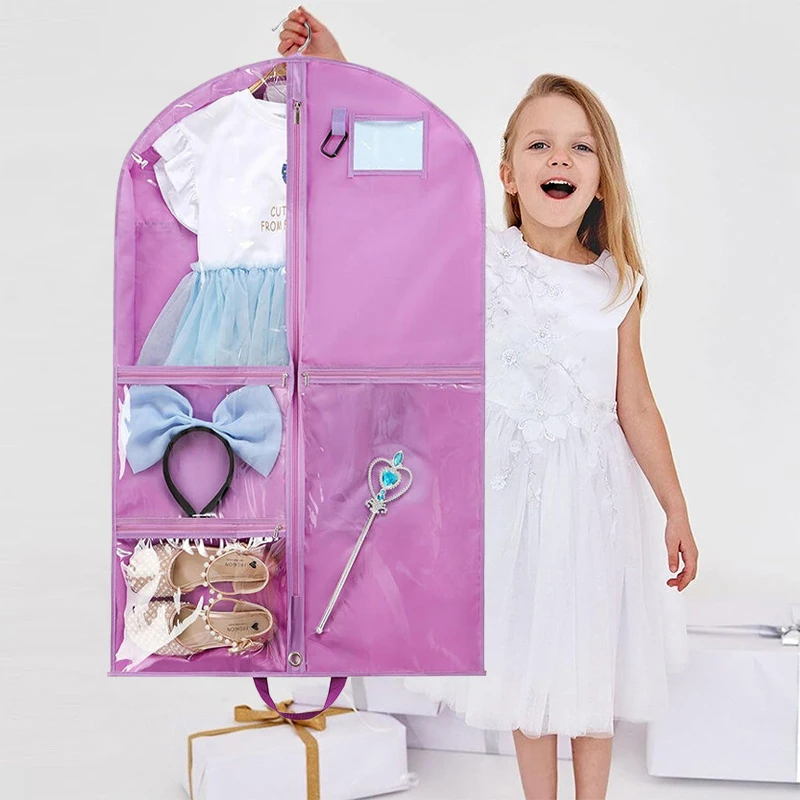 Saco de vestuário de dança pendurado, saco de trajes à prova dwaterproof água de 40 Polegada para viagens, saco de roupas com 6 bolsos para dança, esportes, patinação