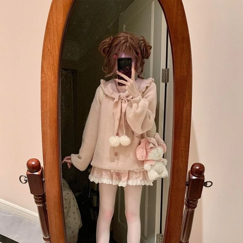 Harajuku الحلو محبوك سترة بلايز المرأة 2025 الخريف الشتاء جديد سترة فضفاضة غير رسمية Y2k E-فتاة طويلة الأكمام Kawaii البلوز