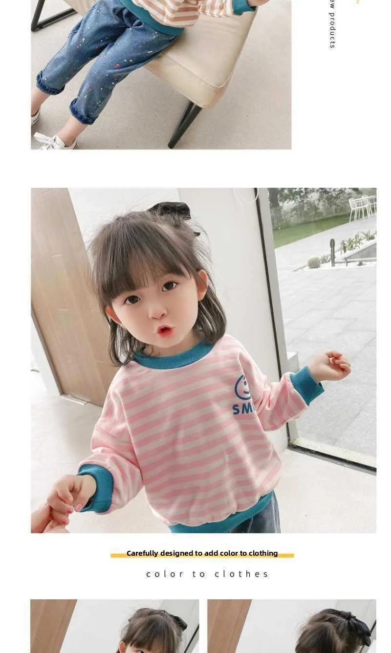 2026 Mädchen Langarm Gestreiftes Oberteil Frühling Herbst Locker Sitzendes T-Shirt Sweatshirt Hybrid Atmungsaktiv Bequem Dünner Stoff Kleinkinder – Detail 10