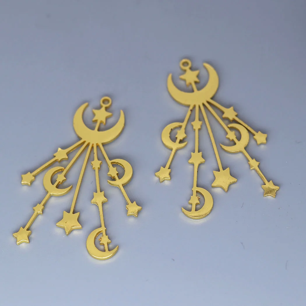 3pcs Star Moon Phase Charms DIY Craft Tassels Earrings Necklace Jewelry Making Stainless Steel Gold Color Cross Sword Pendant
